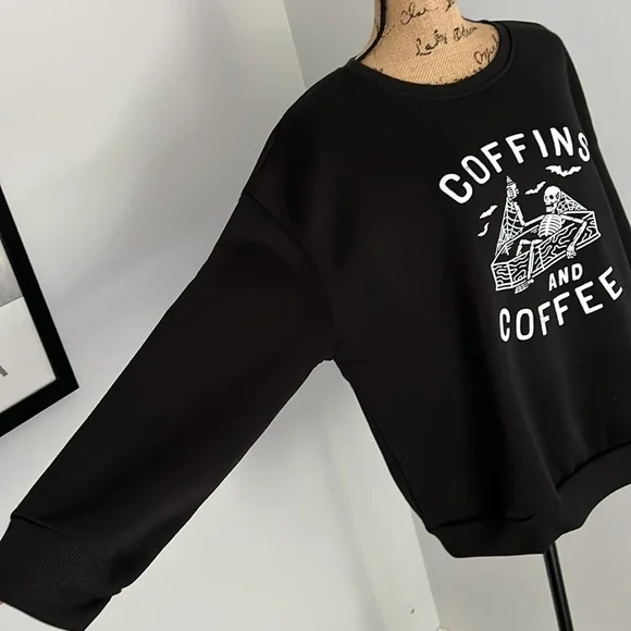 Women's Halloween Skeleton & Letter Print Fleece Sweatshirt Sz XL - Picture 7 of 15